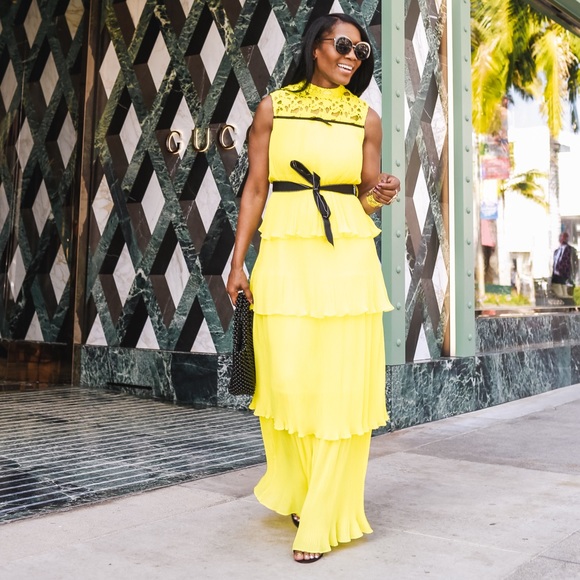 Women's Yellow Tiered Floral Maxi Dress Size Small - Picture 2 of 12